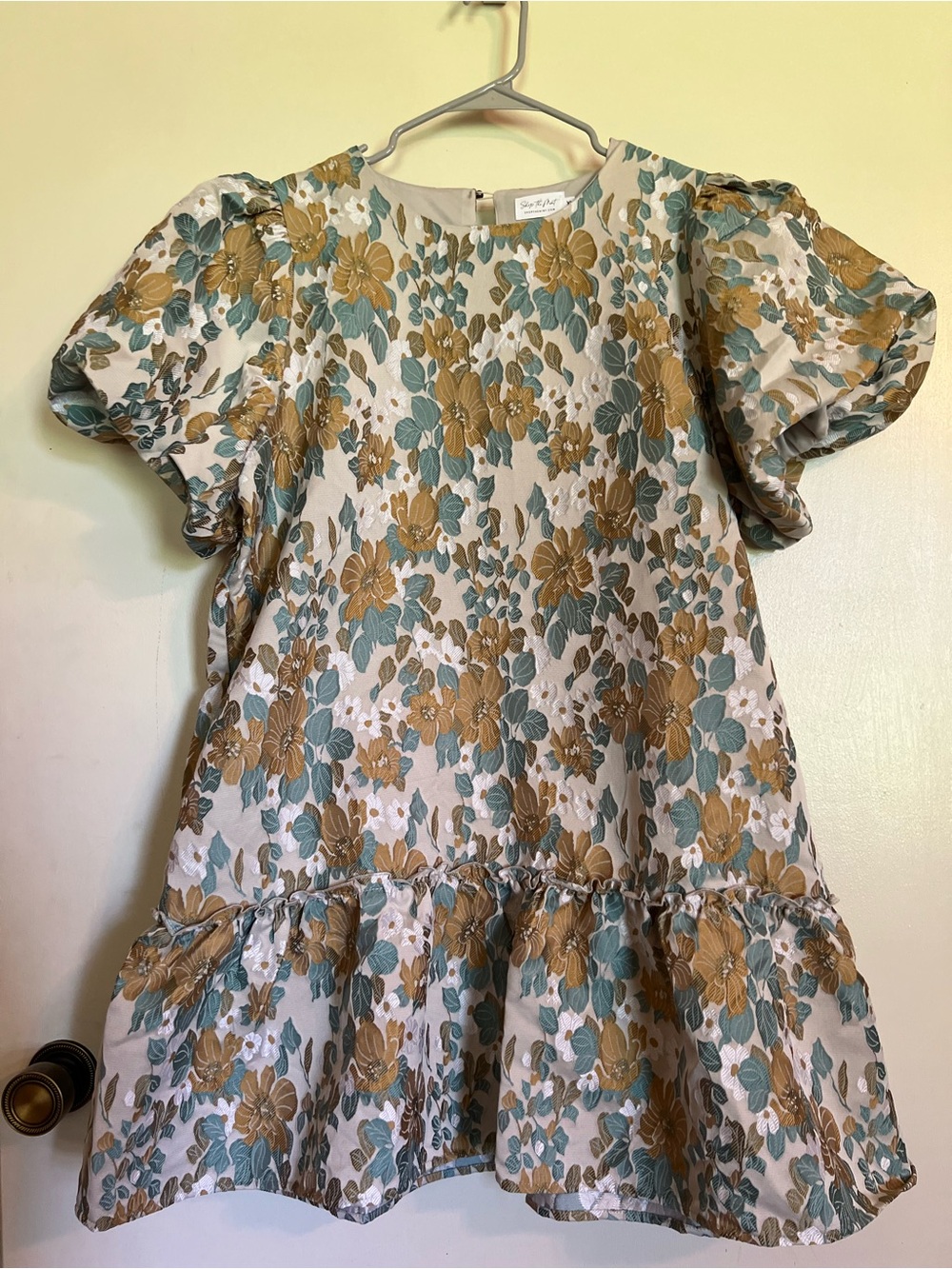 Floral Puff-Sleeve Dress in Mustard & Teal